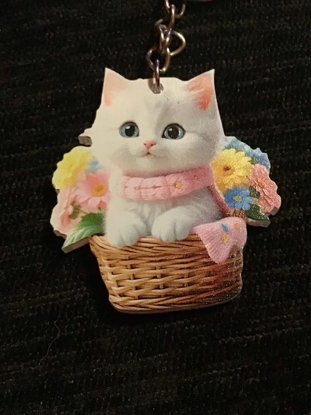 Cute White Cat Keychain with Pink Collar - Pets Cat Accessory